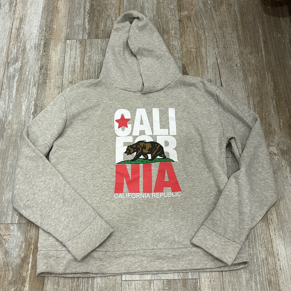 Gray heathered light hoodie with California print